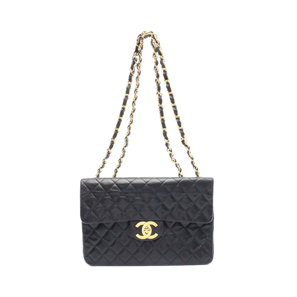 Chanel Matelasse Single Flap Shoulder Bag Lambskin Sheepskin Black